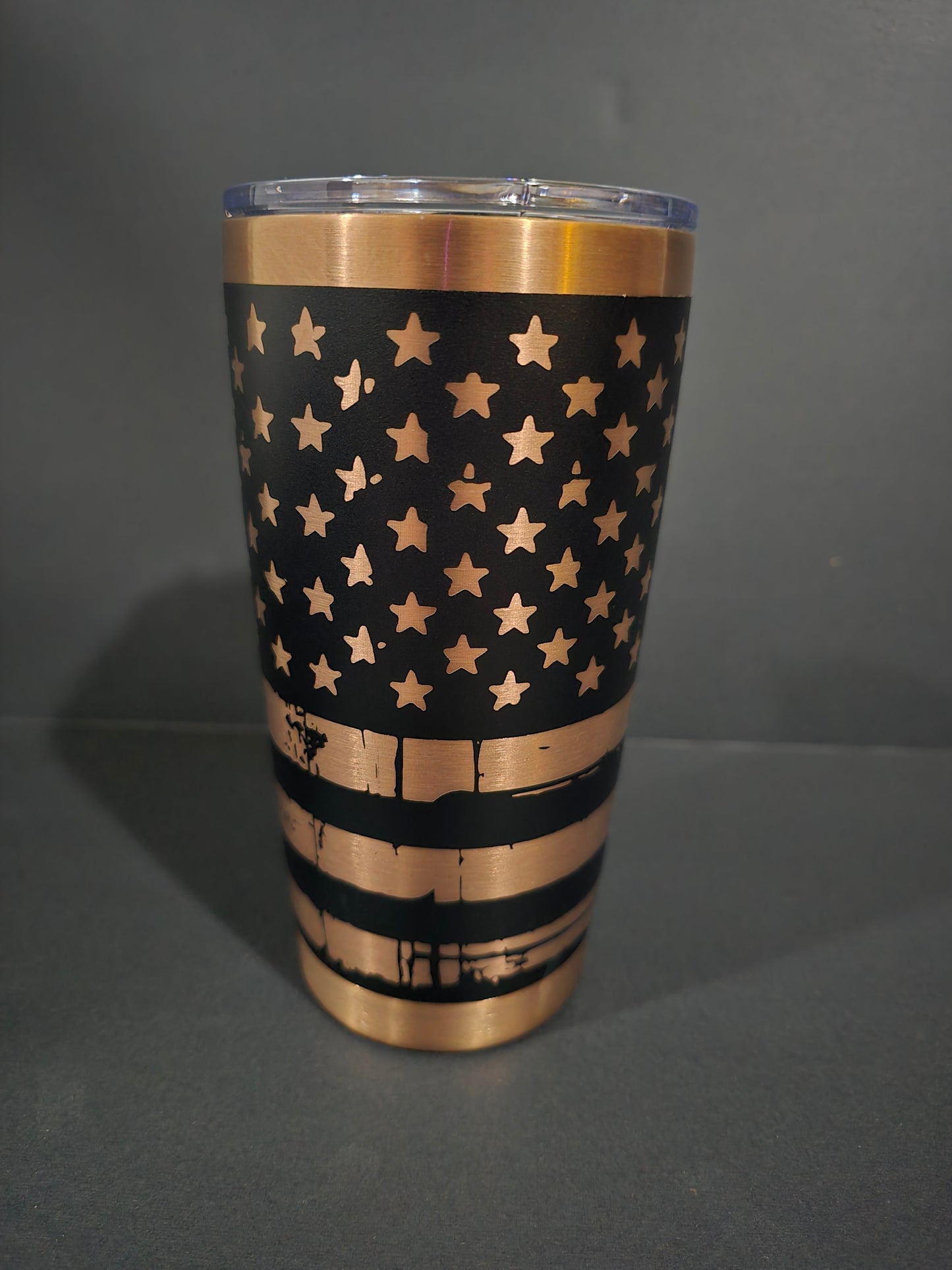 Distressed American Flag Black & Bronze 20oz Coffee Tumbler