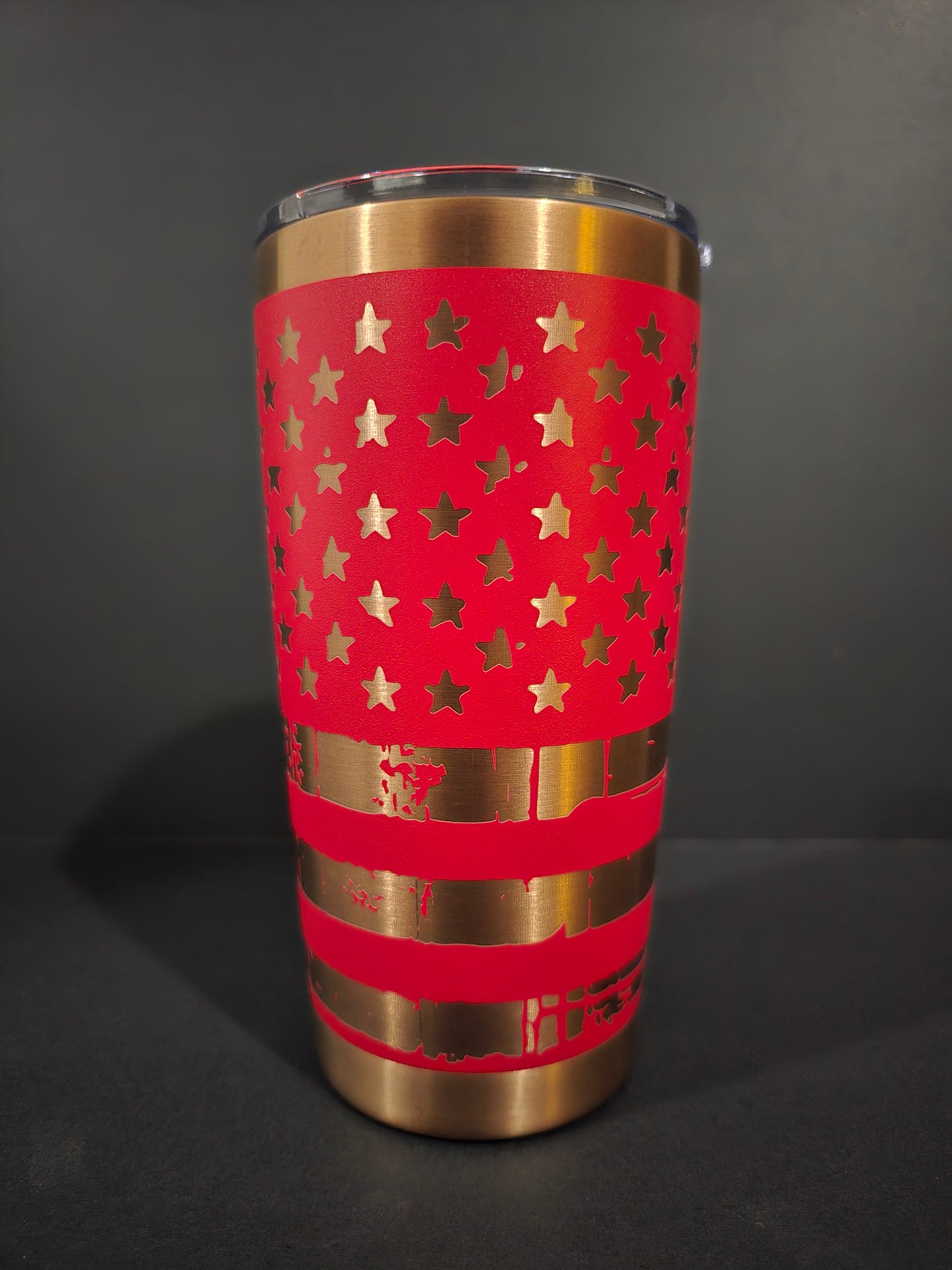 Distressed American Flag Black & Bronze 20oz Coffee Tumbler