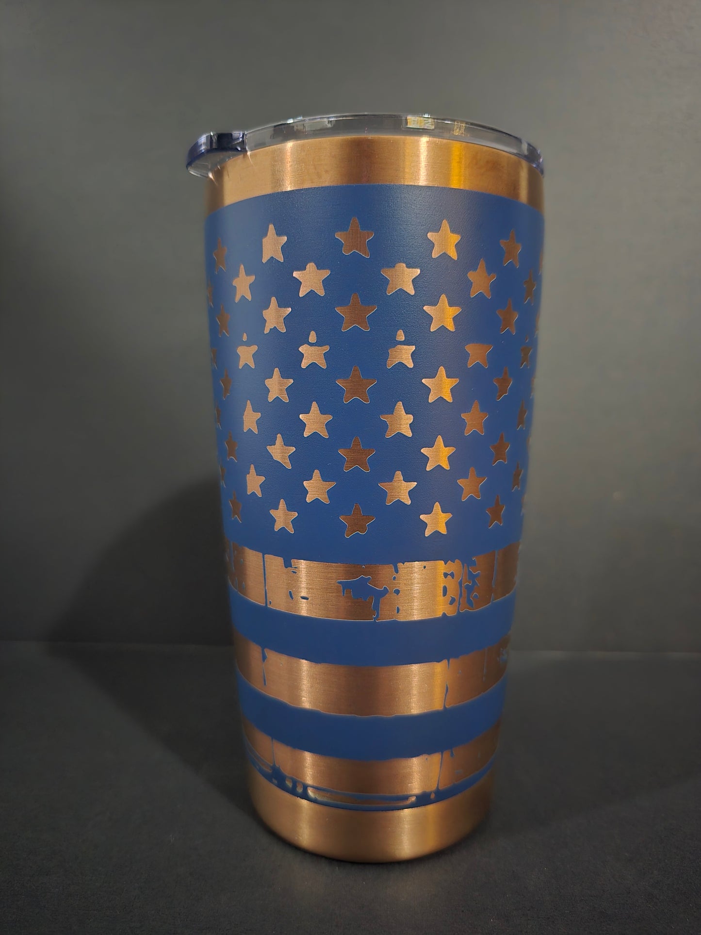 Distressed American Flag Black & Bronze 20oz Coffee Tumbler