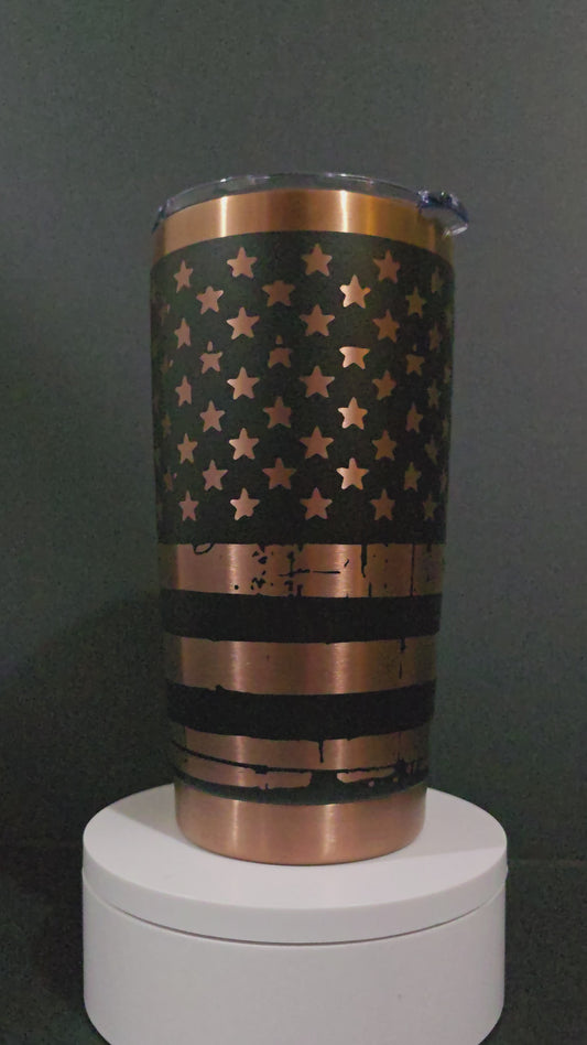 Distressed American Flag Black & Bronze 20oz Coffee Tumbler